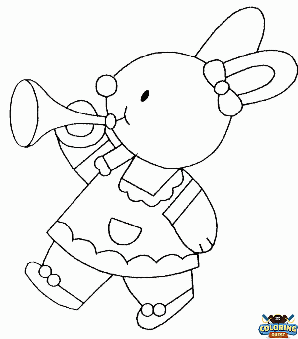 Little bunny with a trumpet coloring