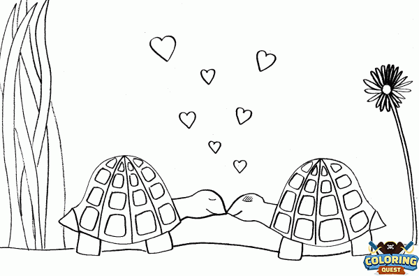 Turtles in love coloring