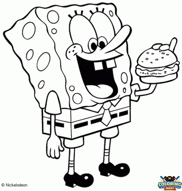 Sponge Bob eats a hamburger coloring