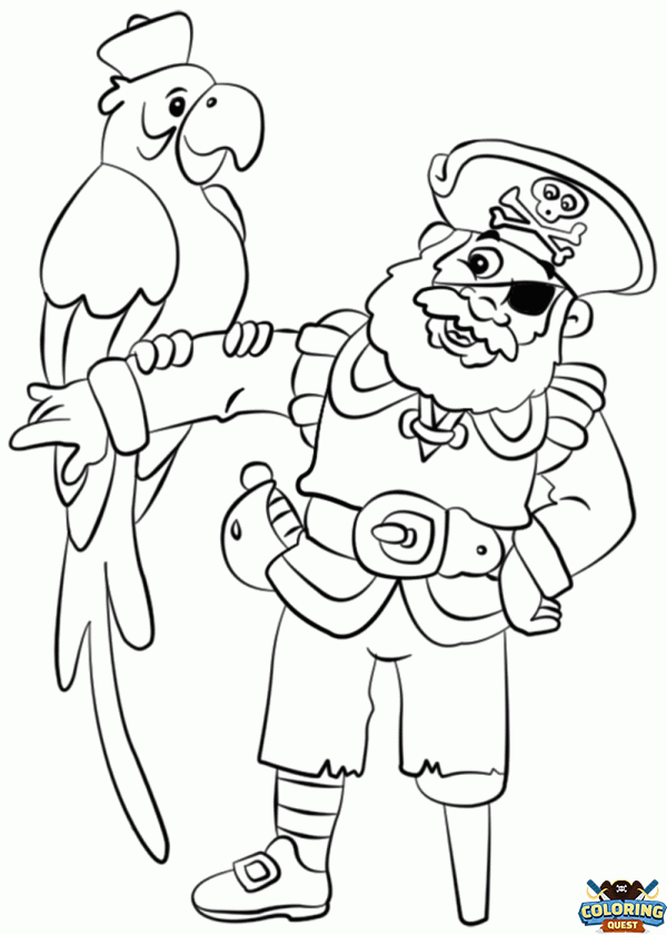 Pirate captain and his parrot coloring