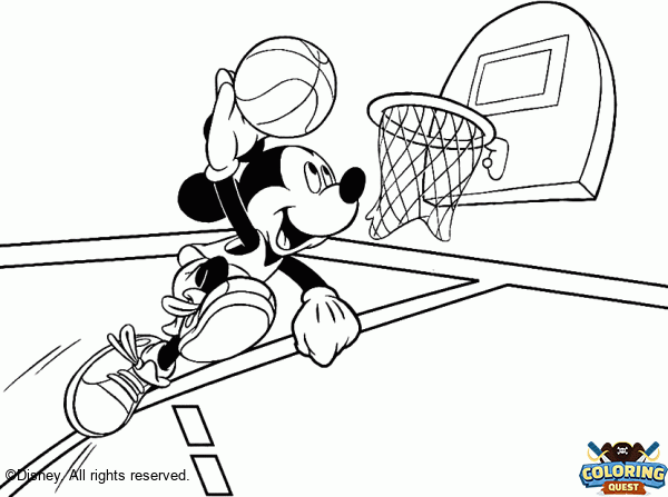 Mickey plays basketball coloring