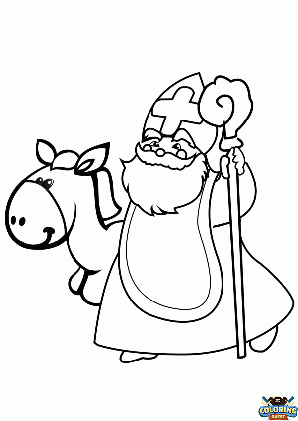 Saint Nicholas and his donkey coloring