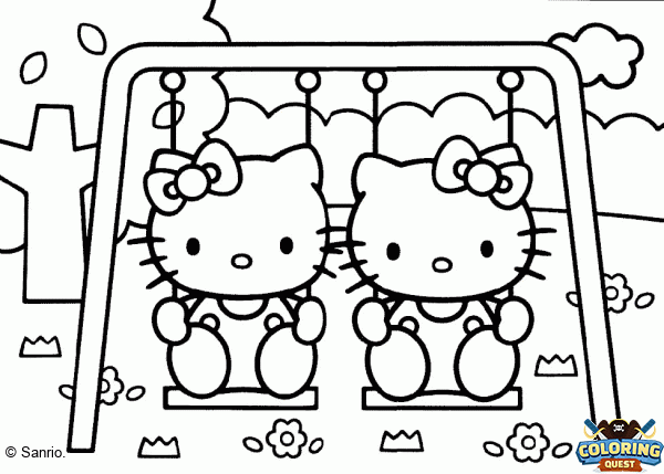 Hello Kitty is swinging coloring