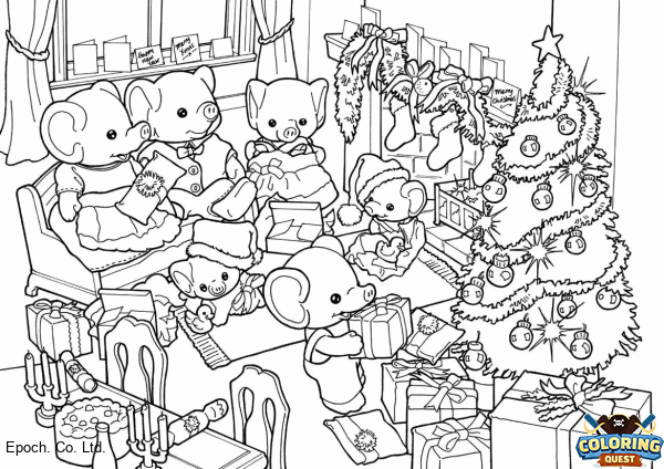The elephant family celebrates Christmas. coloring