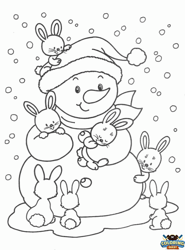 Little Snowman and Rabbits coloring