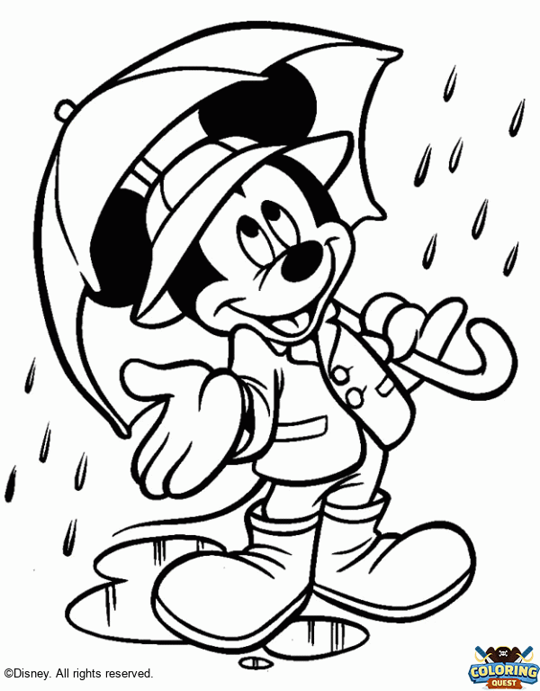 Mickey in the rain coloring