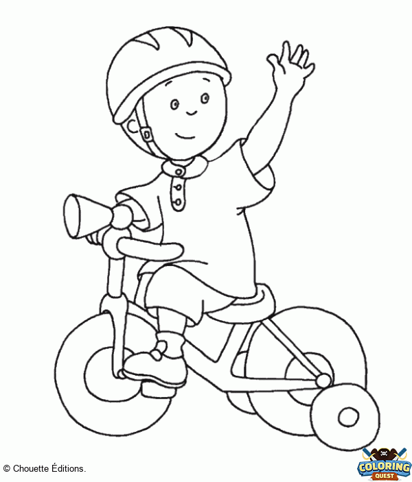 Caillou rides a bike coloring