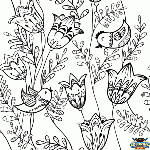 Flowers and Birds coloring