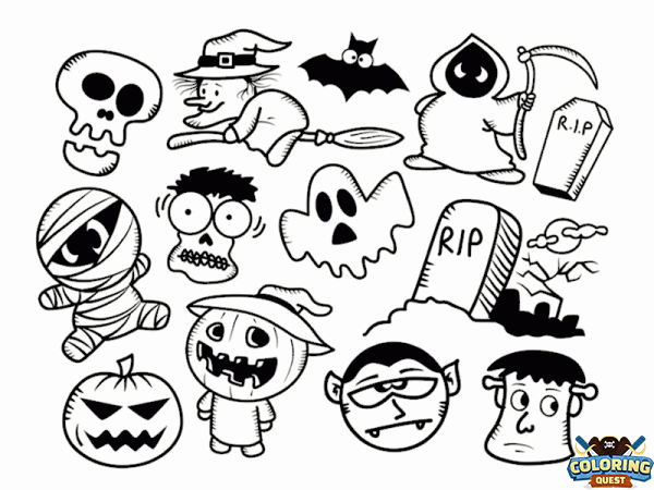 Ghosts, monsters and pumpkins coloring