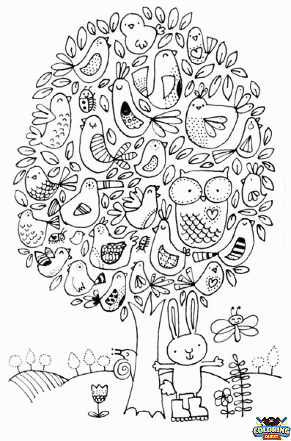 The tree with 1001 birds coloring