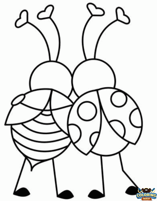 Ladybug and bee in love coloring