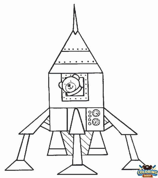 Bear aboard a rocket coloring