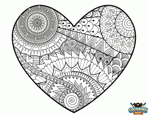 Heart and mandala coloring