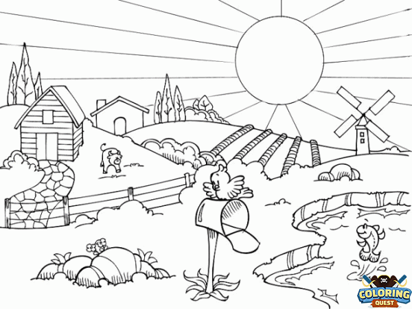Countryside landscape coloring