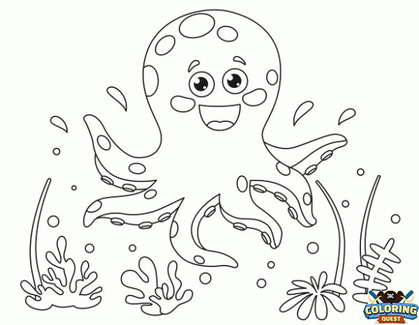 Cute smiling octopus coloring