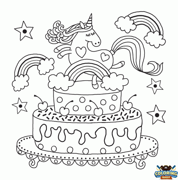 Unicorn birthday cake coloring