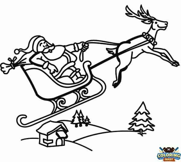Santa and his sleigh coloring