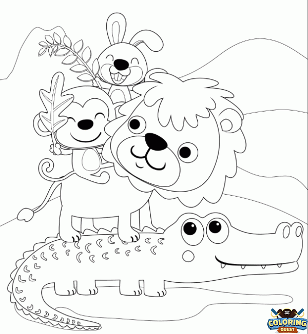Crocodile, Lion, Monkey and Rabbit coloring