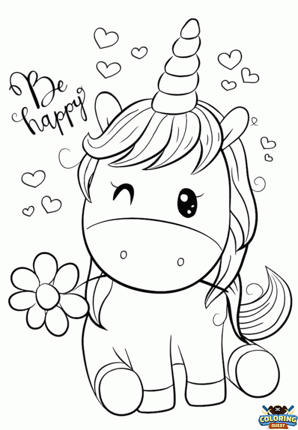 Smiling unicorn coloring