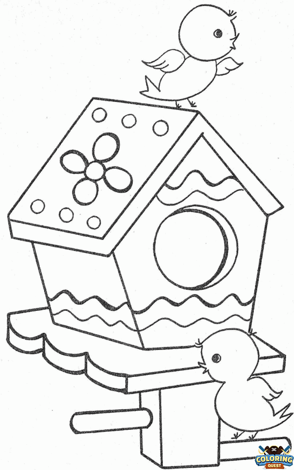 Birdhouse and birds coloring