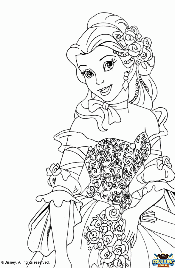 Belle in her floral dress coloring