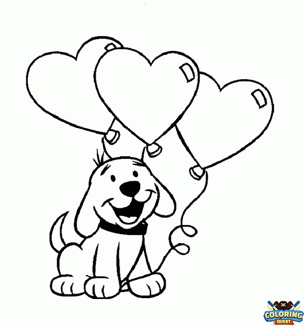 Clifford the big red dog with balloons coloring