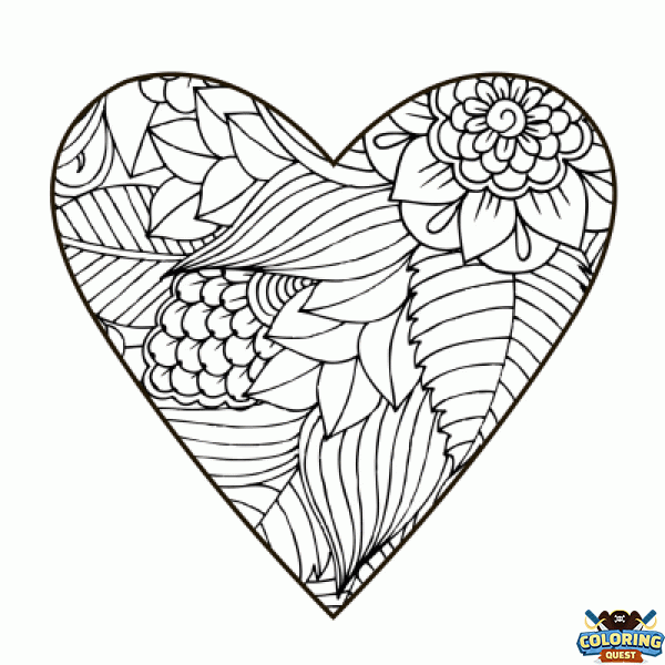 Heart and flowers coloring