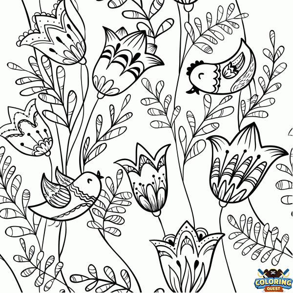Birds and flowers coloring
