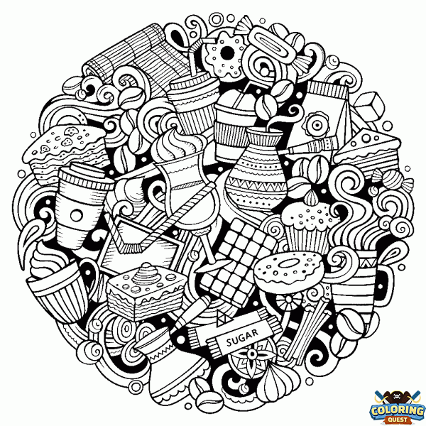 Gourmet Mandala coloring