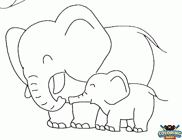 Mom Elephant and her baby coloring
