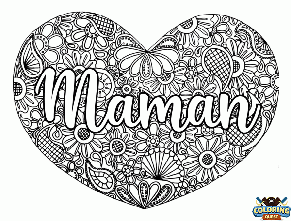 Mandala Heart Mom coloring