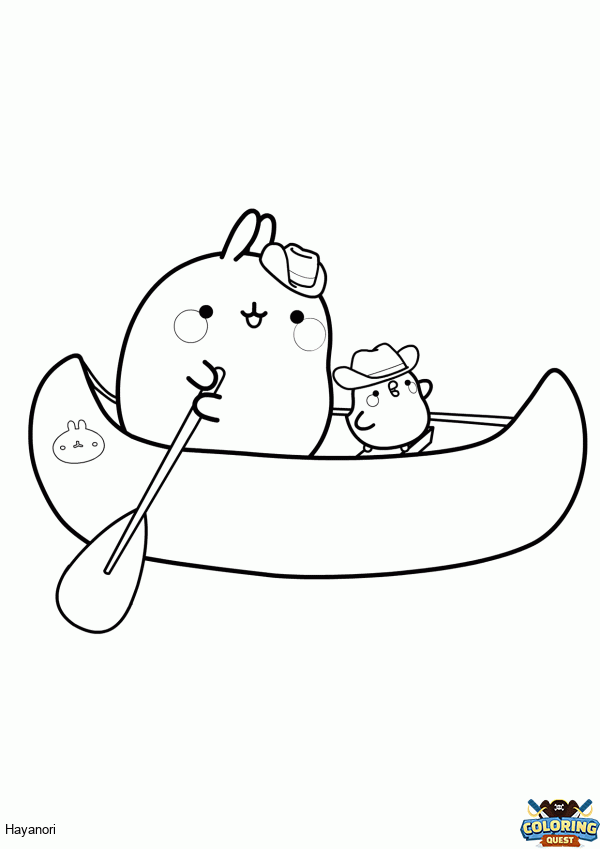 Molang in his kayak coloring