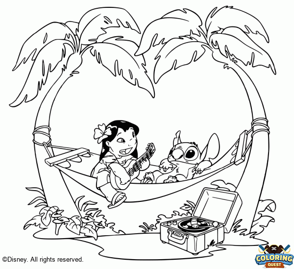 Lilo and Stitch on the beach coloring