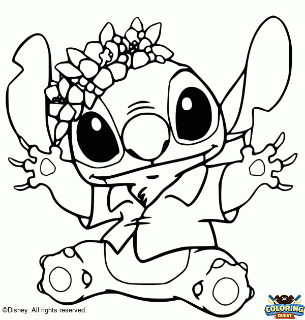 Stitch and his flower crown coloring