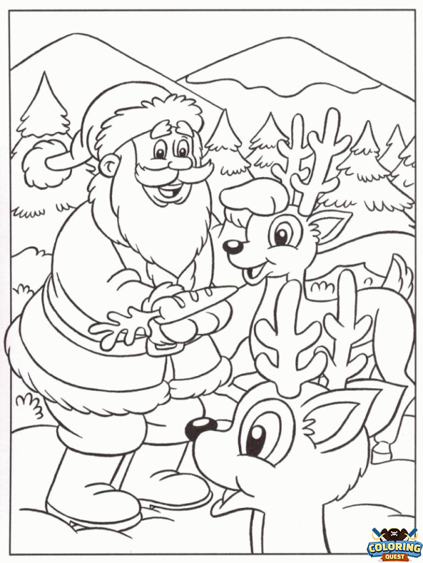 Santa Claus and his Reindeer coloring