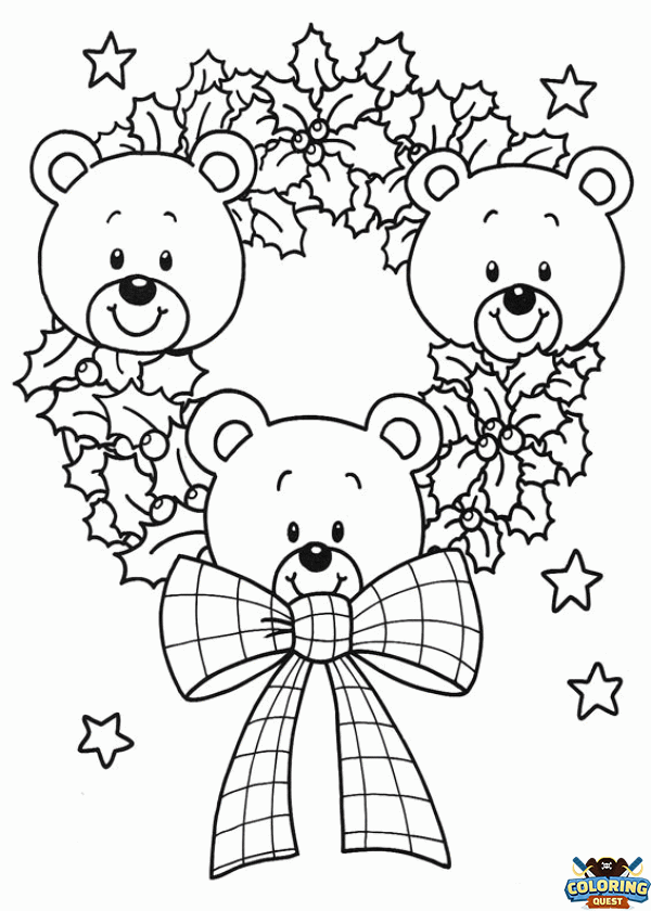 Christmas Bear Wreath coloring