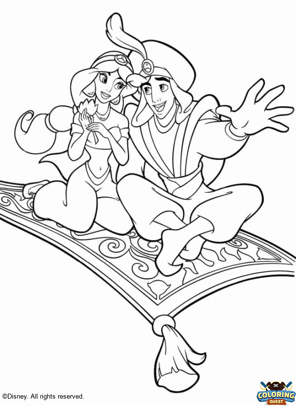 Jasmine and Aladdin coloring