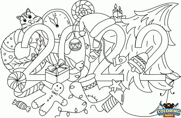 Happy New Year 2025 coloring