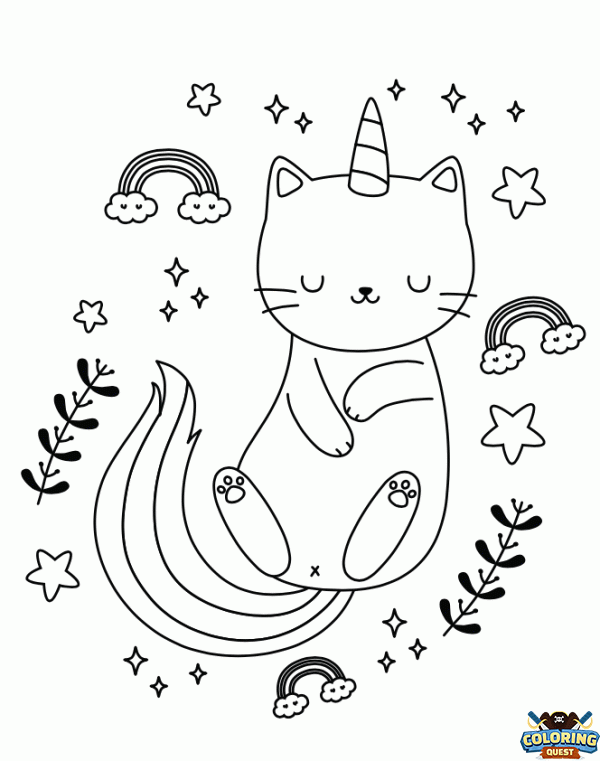 Sleeping unicorn cat coloring