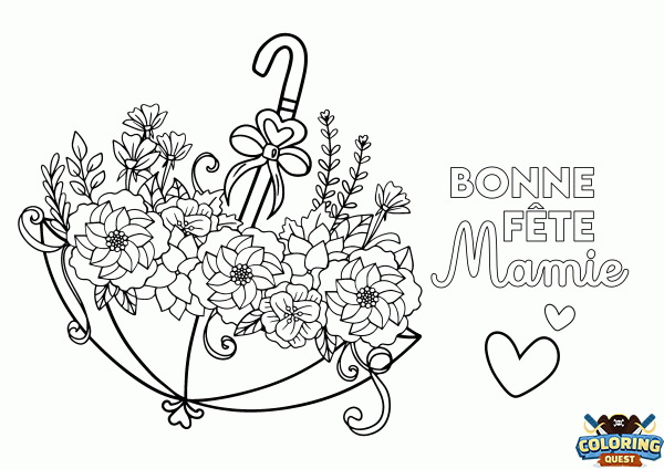 Bonne Fête Mamie Flower Umbrella coloring