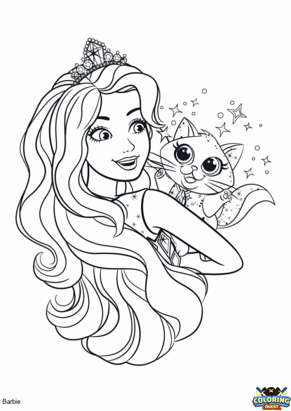 Princess Barbie and her cat coloring