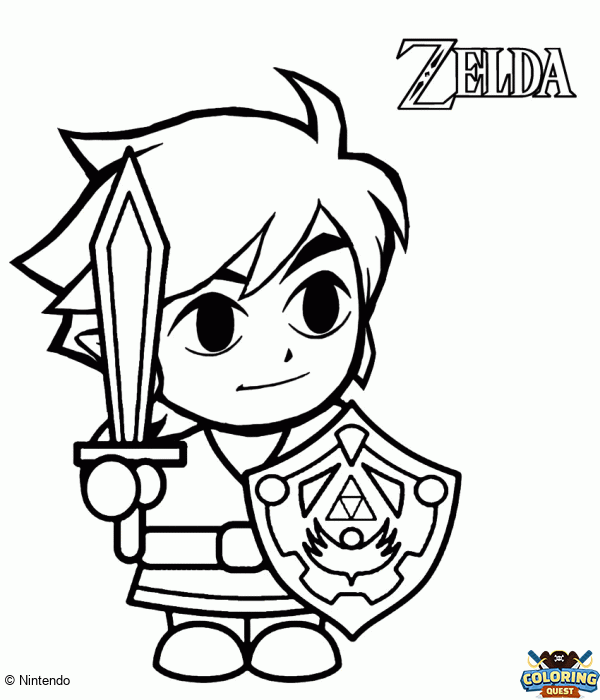 Link with his sword and shield - Zelda coloring