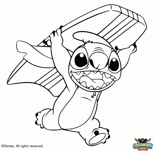 Stitch with a surfboard coloring