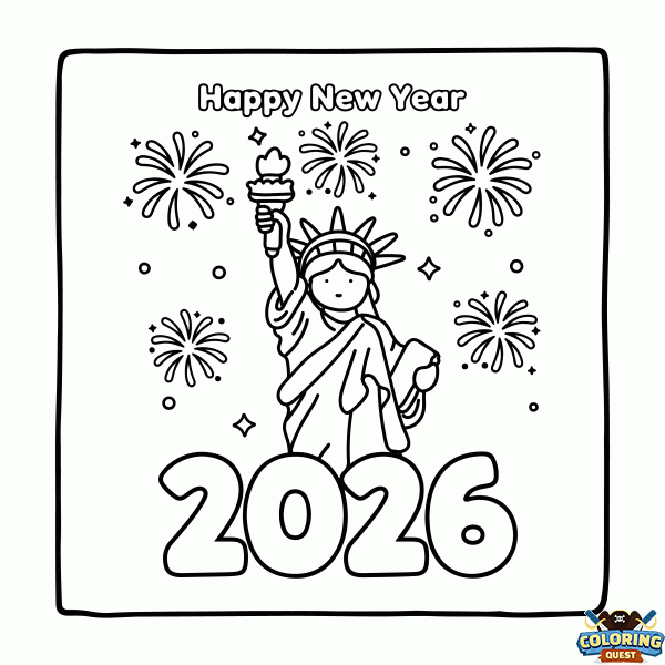 Happy New Year 2026 coloring