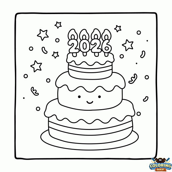 Happy New Year 2026 coloring