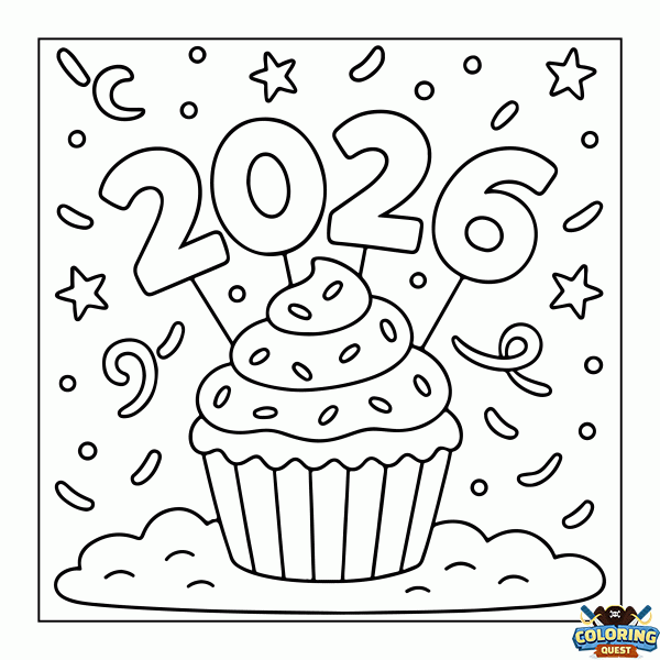 Happy New Year 2026 coloring
