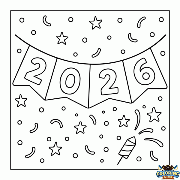 Happy New Year 2026 coloring