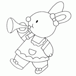 Little bunny with a trumpet coloring