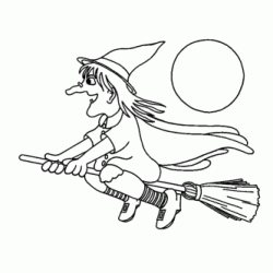 Witch on her magic broom coloring