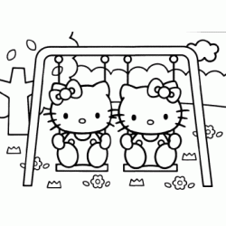 Hello Kitty is swinging coloring